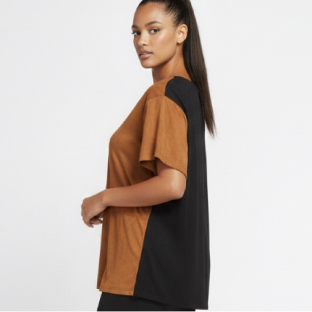 August silk 2 tone Camel/Black Lg Top